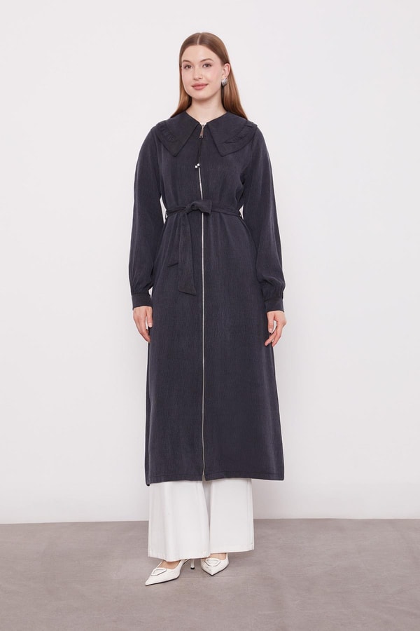 LevidorSiyah Geniş Yakalı Fermuarlı Kap