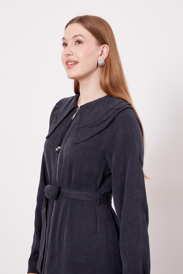 LevidorSiyah Geniş Yakalı Fermuarlı Kap