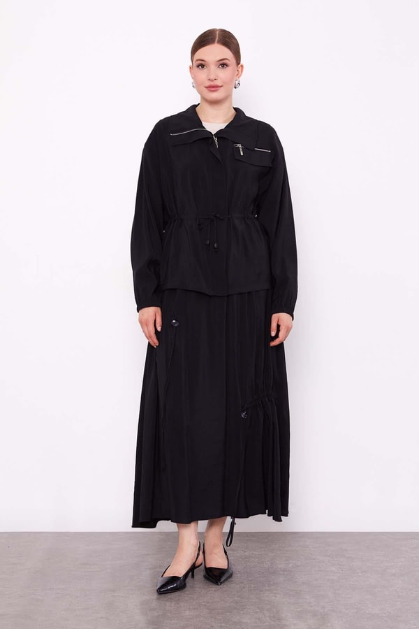 LevidorSiyah Gizli Fermuar Detaylı Etek Takım