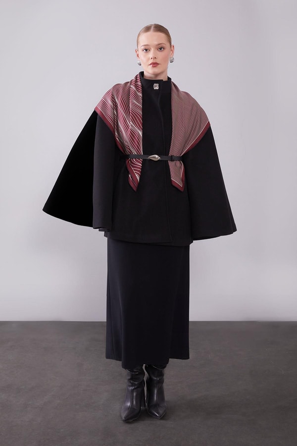 LevidorSiyah Gizli Kemer Detaylı Panço