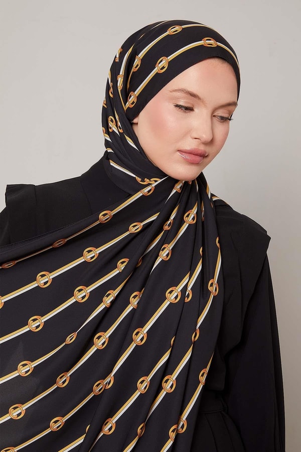 LevidorSiyah-Gold Çizgili Halka Desen Club Şal