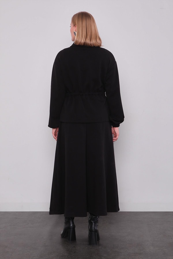 LevidorSiyah Gold Fermuar Detaylı Etek Takım