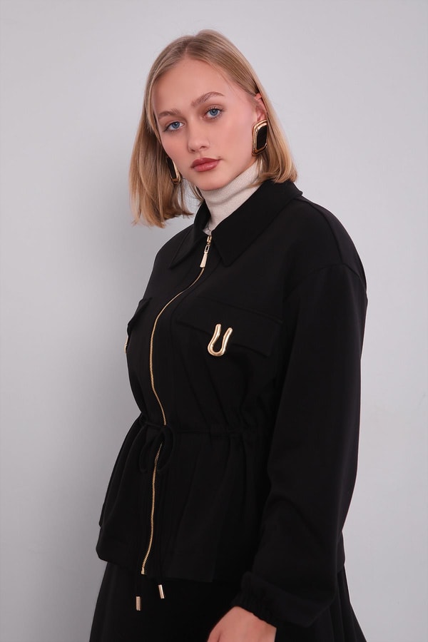 LevidorSiyah Gold Fermuar Detaylı Etek Takım