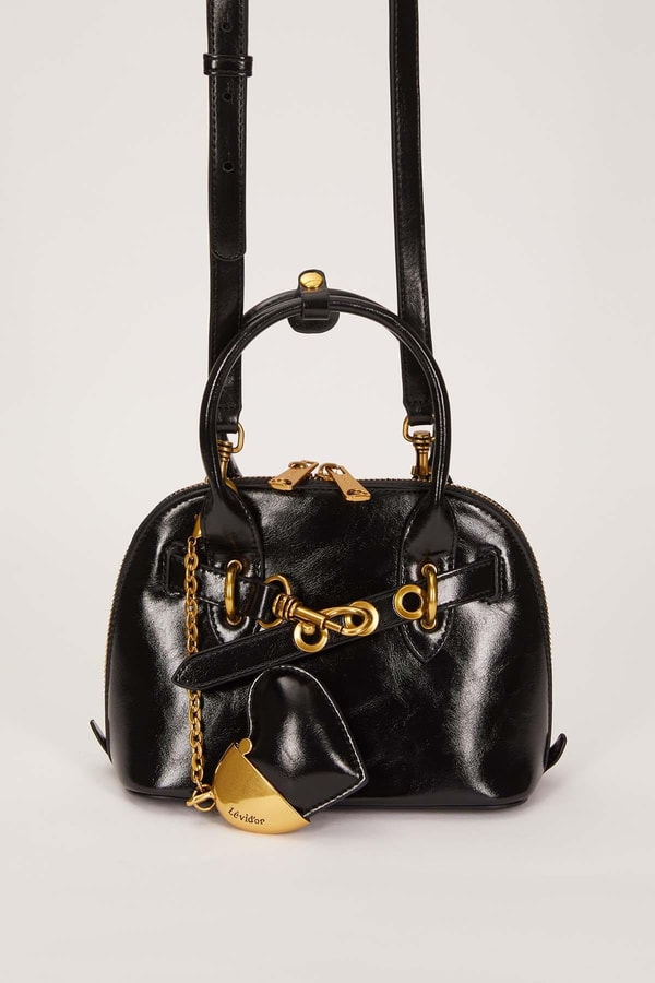 LevidorSiyah Gold Metal Halkalı El Çantası