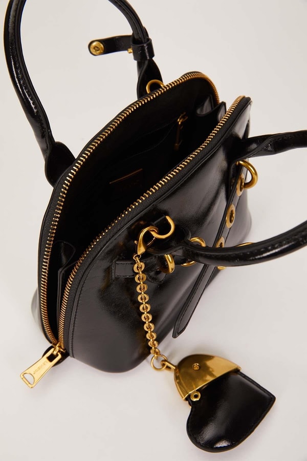 LevidorSiyah Gold Metal Halkalı El Çantası