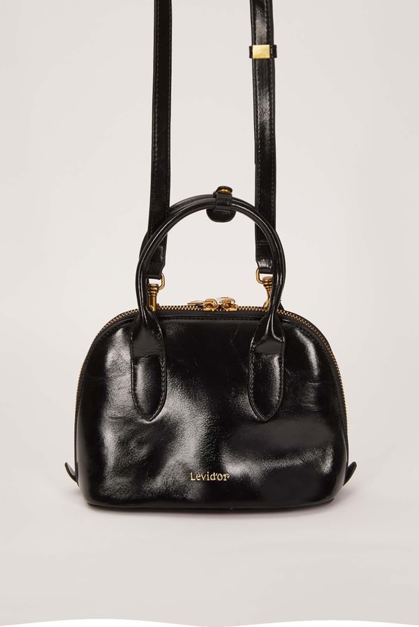 LevidorSiyah Gold Metal Halkalı El Çantası