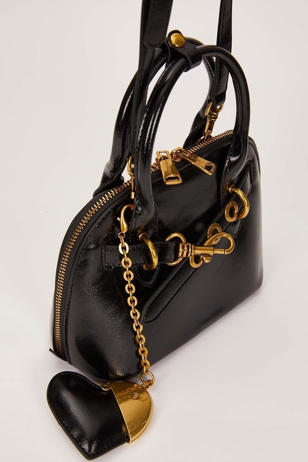 LevidorSiyah Gold Metal Halkalı El Çantası