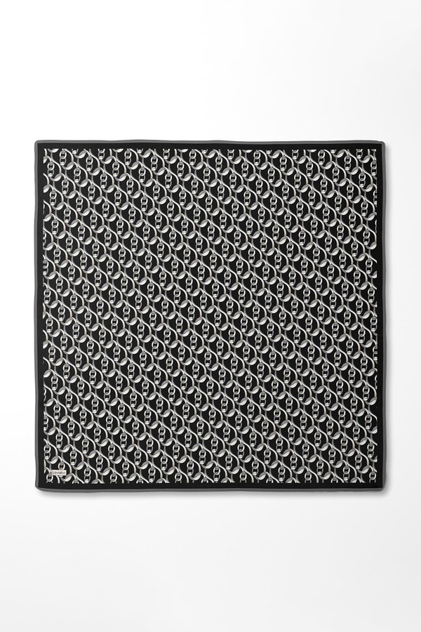 LevidorSiyah-Gri Zincirli Desenli Twill İpek Eşarp