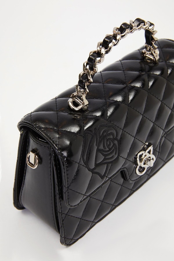 LevidorSiyah Gül Baskılı El Çantası