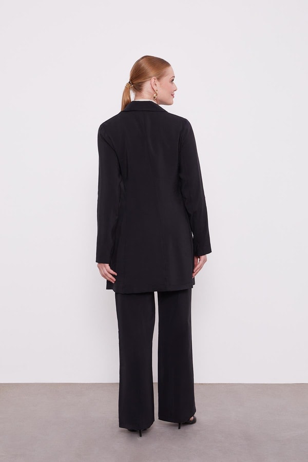 LevidorSiyah Gül Broş Detaylı Ceket Takım