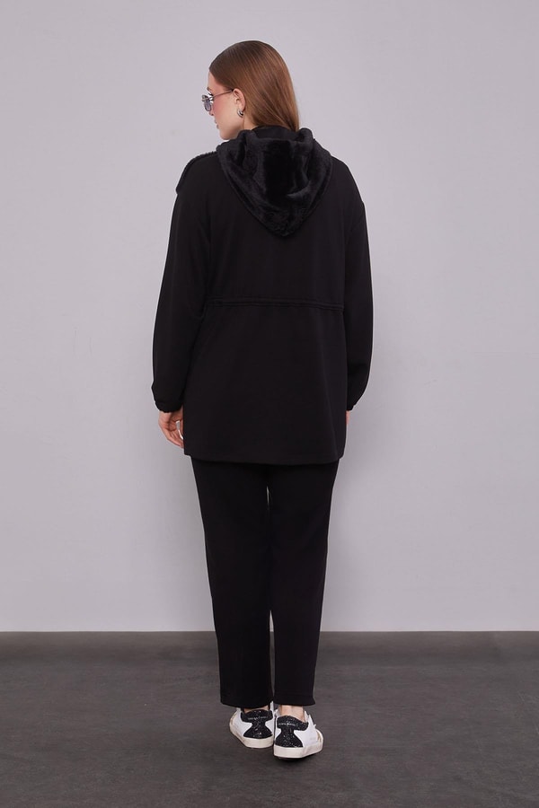 LevidorSiyah Gül Detaylı Bel Büzgülü İkili Takım