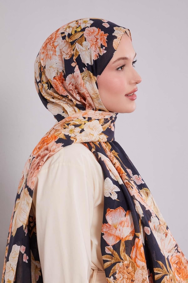 LevidorSiyah Güllü Desen Pamuk Şal