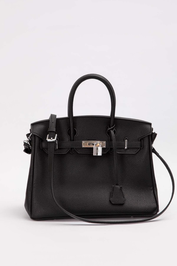 LevidorSiyah Gümüş Kilit Aksesuar Detaylı El Çantası