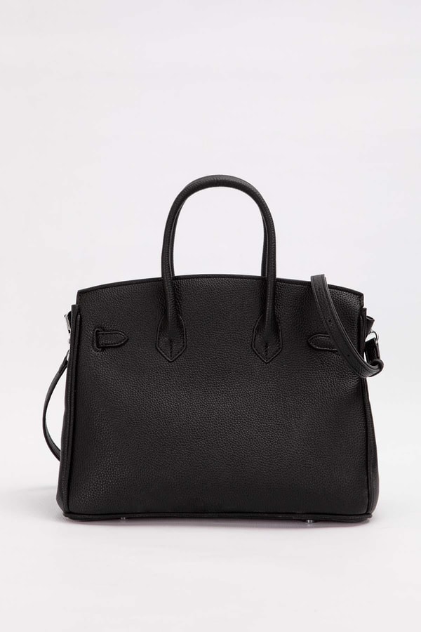 LevidorSiyah Gümüş Kilit Aksesuar Detaylı El Çantası