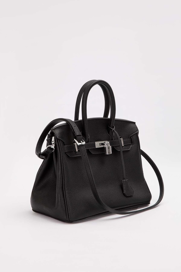 LevidorSiyah Gümüş Kilit Aksesuar Detaylı El Çantası