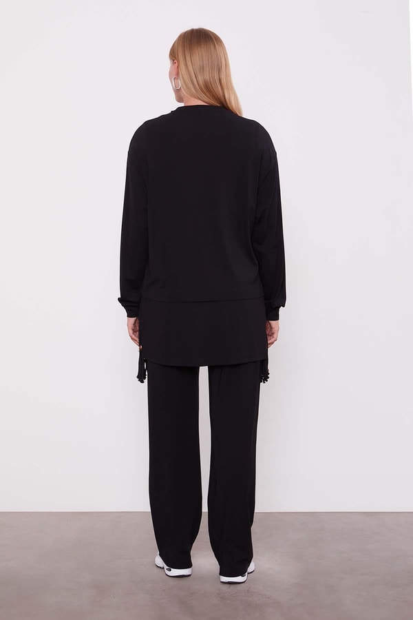 LevidorSiyah Hasır Püskül Detaylı İkili Takım