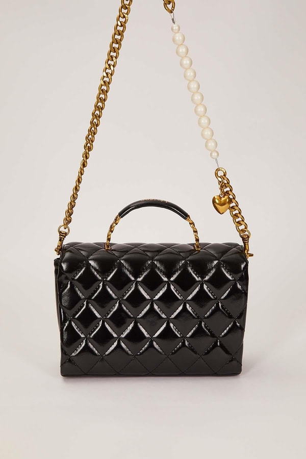 LevidorSiyah İnci Ve Kalp Aksesuar Detaylı Omuz Çantası