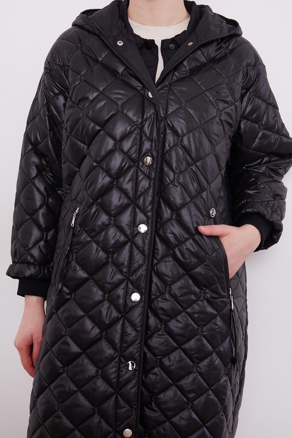 LevidorSiyah KABAN KAPİTONE KOL  UCU RİBANA ÇITÇITLI KAPÜŞONLU APARA BİYE