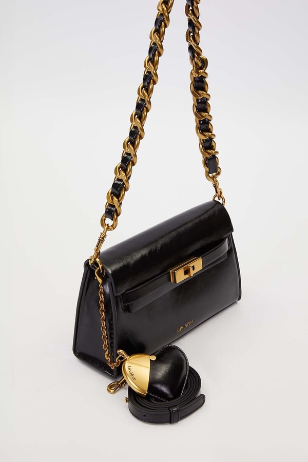 LevidorSiyah Kalp Aksesuar Detaylı Omuz Çantası