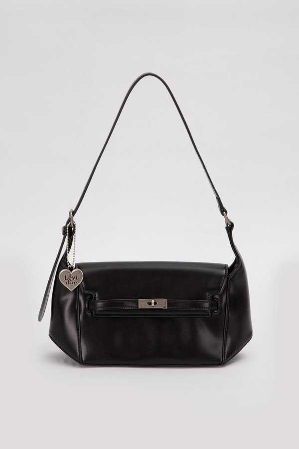 LevidorSiyah Kalp Aksesuar Detaylı Omuz Çantası