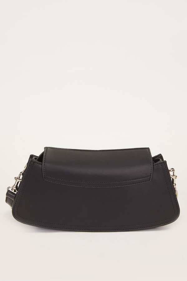 LevidorSiyah Kapaklı Deri Asklı Baget Çanta