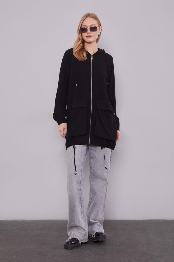 LevidorSiyah Kapüşonlu Bürümcük Kap