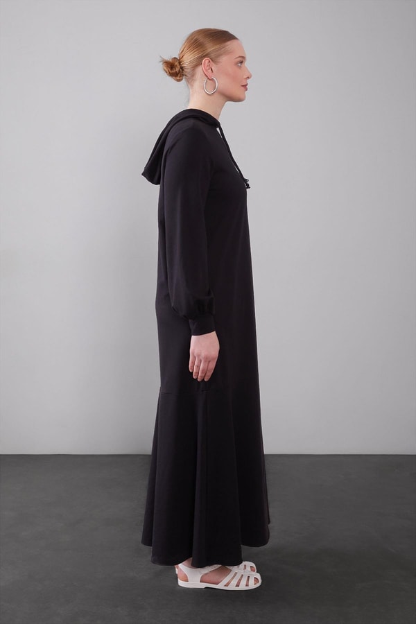 LevidorSiyah Kapuşonlu Gizli Cep Detaylı Elbise