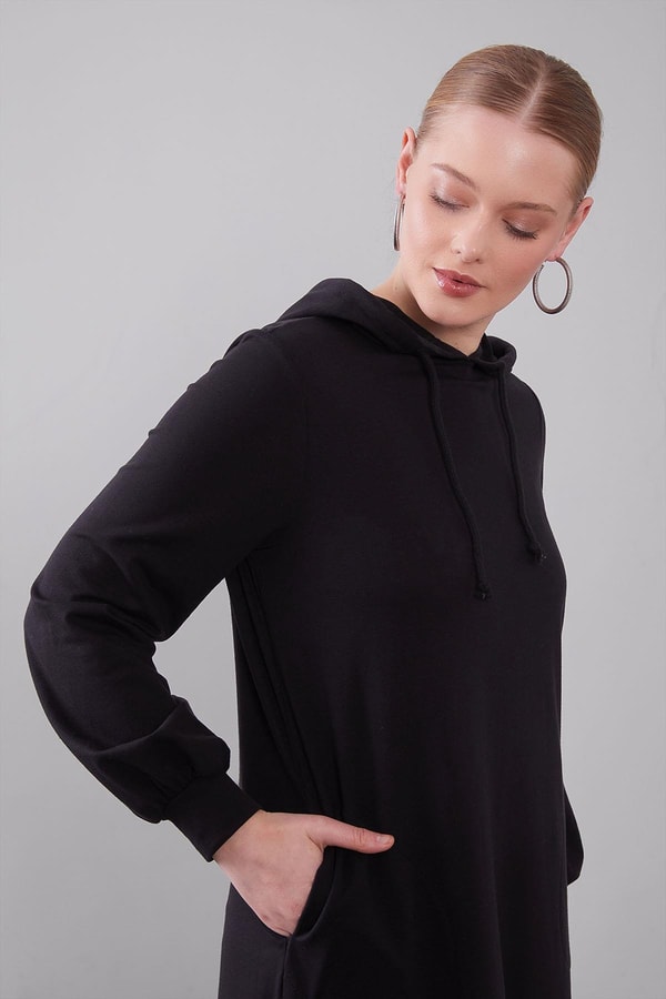 LevidorSiyah Kapuşonlu Gizli Cep Detaylı Elbise