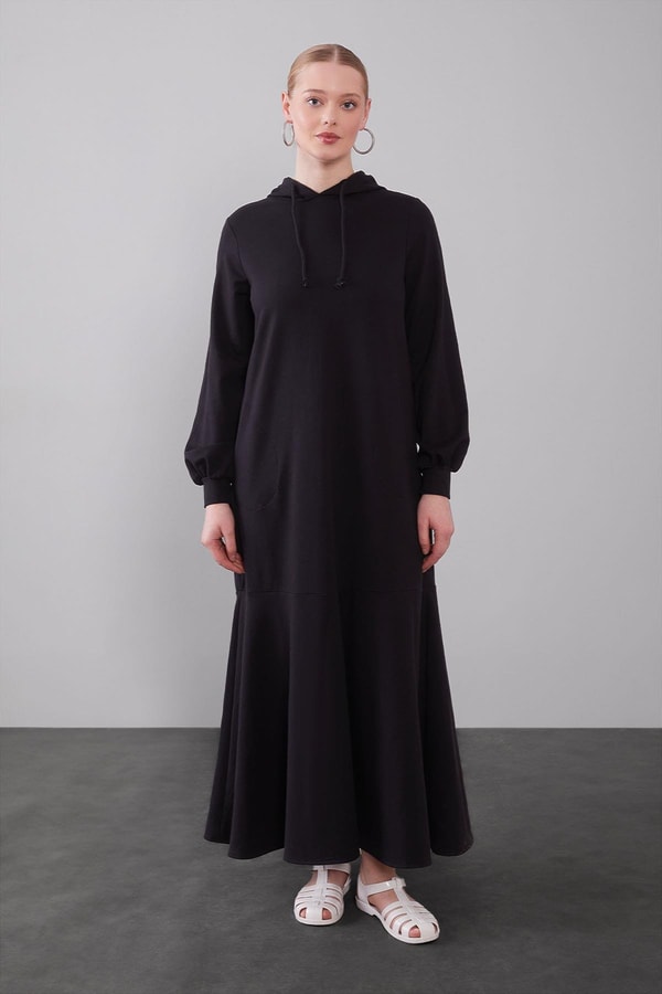 LevidorSiyah Kapuşonlu Gizli Cep Detaylı Elbise