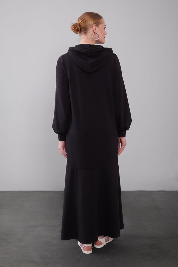LevidorSiyah Kapuşonlu Gizli Cep Detaylı Elbise