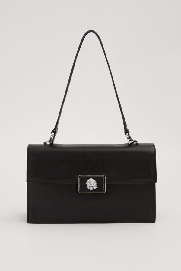 LevidorSiyah Kare Form Charm Detaylı Omuz Çantası