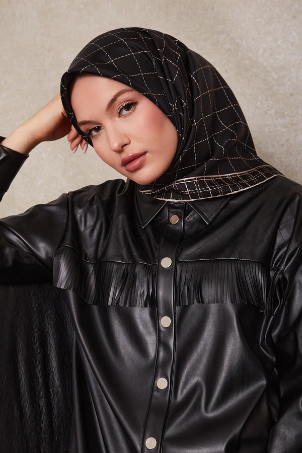 LevidorSiyah Kareli Twill İpek Eşarp