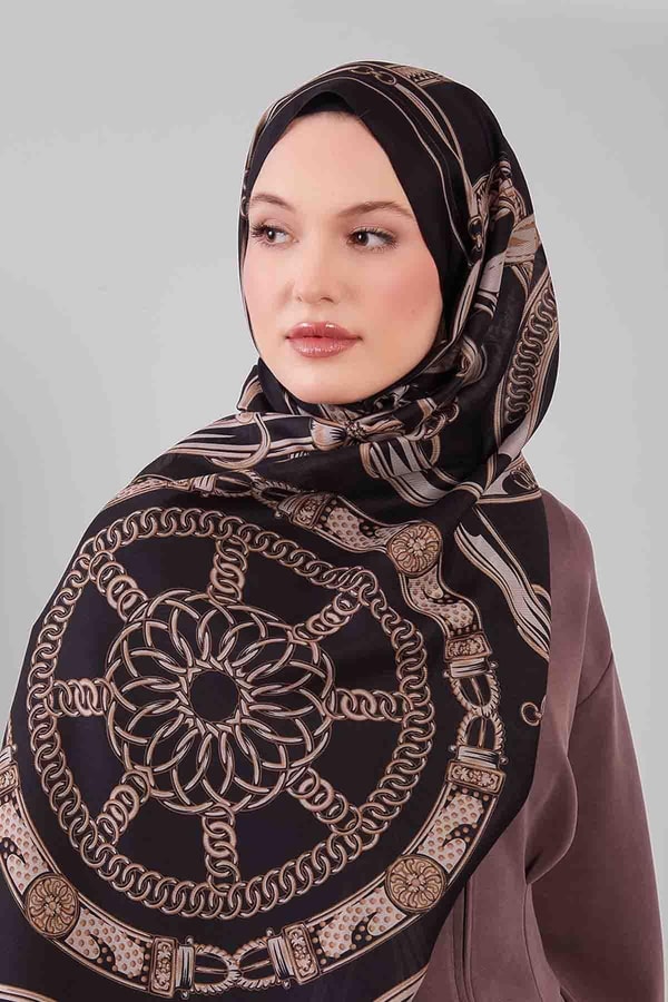 LevidorSiyah Karışık Desenli Yün İpek Şal