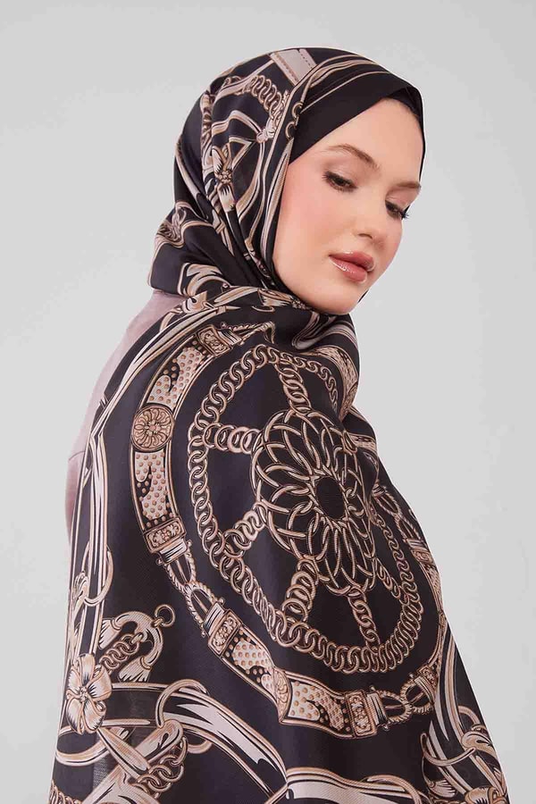 LevidorSiyah Karışık Desenli Yün İpek Şal