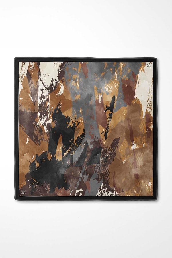 LevidorSiyah Karma Desenli Twill İpek Eşarp