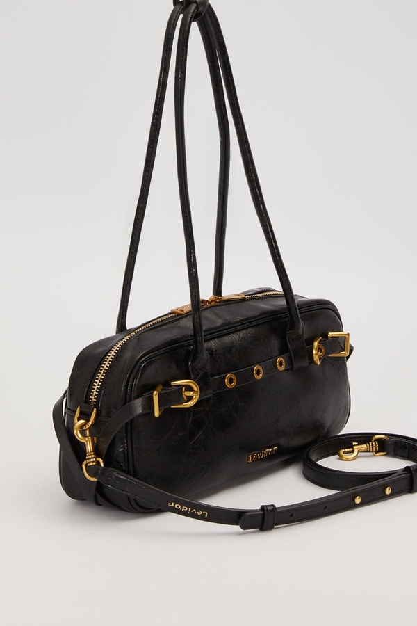 LevidorSiyah Kemer Detaylı Uzun Askılı Omuz Çantası