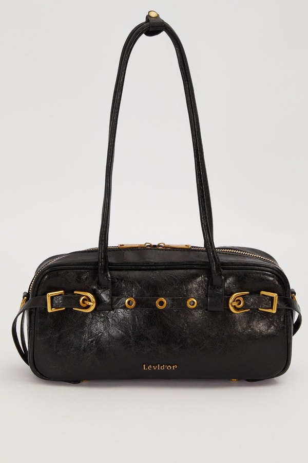 LevidorSiyah Kemer Detaylı Uzun Askılı Omuz Çantası