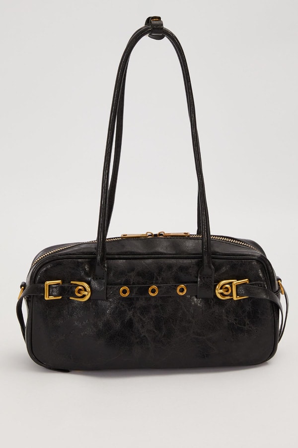 LevidorSiyah Kemer Detaylı Uzun Askılı Omuz Çantası