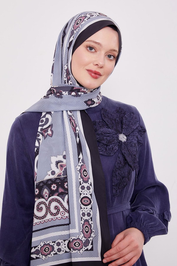 LevidorSiyah Kenar Benek Desen Hint İpeği Şal