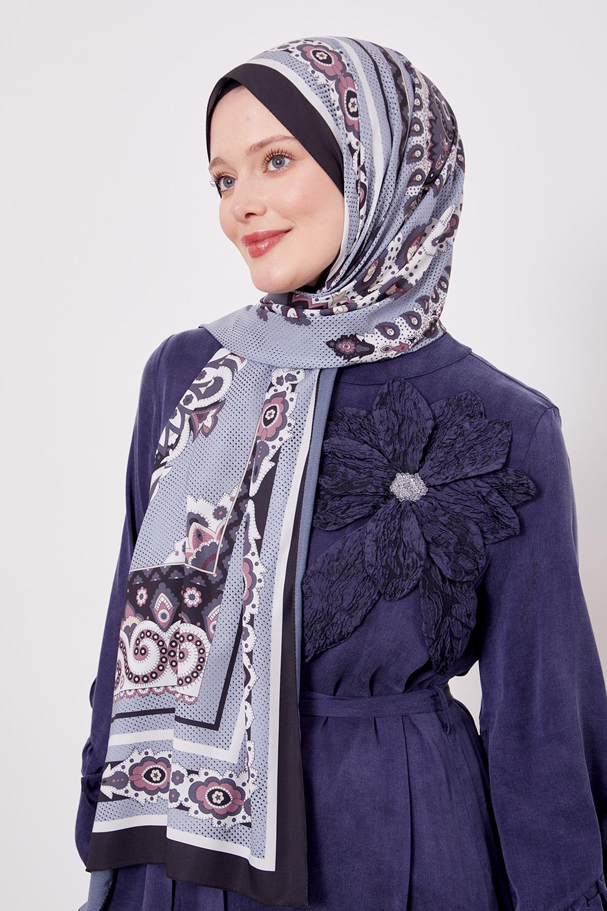 LevidorSiyah Kenar Benek Desen Hint İpeği Şal