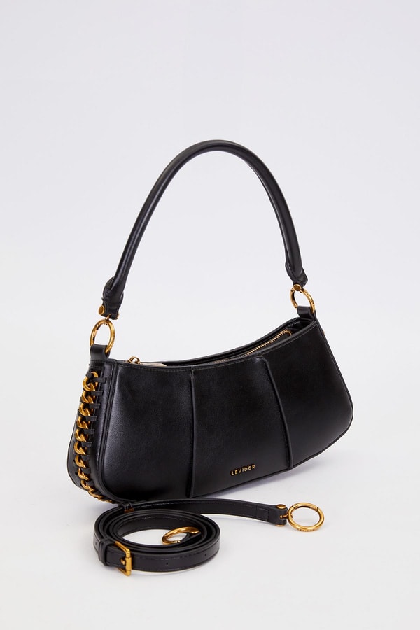 LevidorSiyah Kenar Dikiş Görünümlü Omuz Çantası
