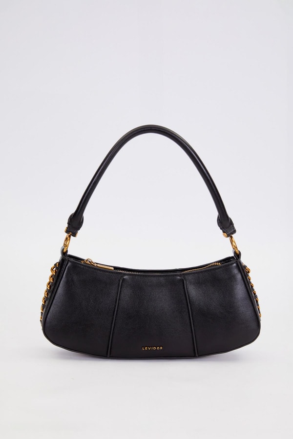 LevidorSiyah Kenar Dikiş Görünümlü Omuz Çantası
