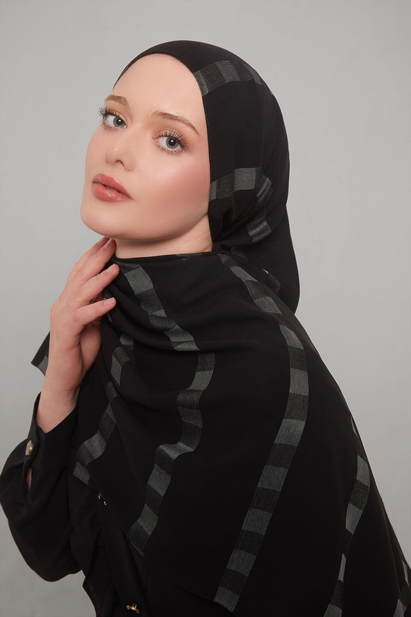 LevidorSiyah Kendinden Çizgili Dream Şal