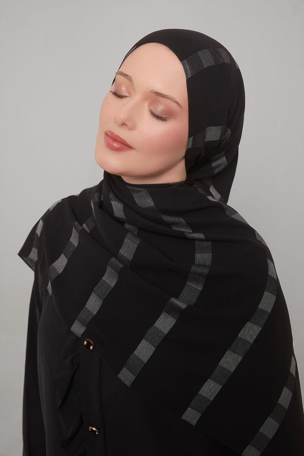 LevidorSiyah Kendinden Çizgili Dream Şal