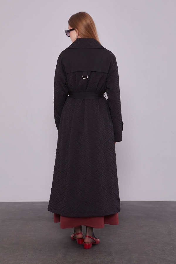 LevidorSiyah Kendinden Desenli Fermuarlı Kap