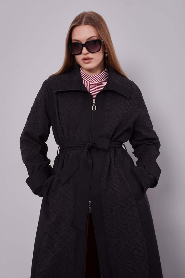 LevidorSiyah Kendinden Desenli Fermuarlı Kap