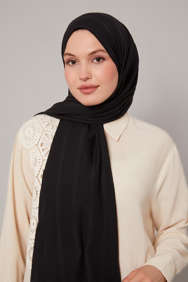 LevidorSiyah Kendinden Dokulu Natural Line Şal
