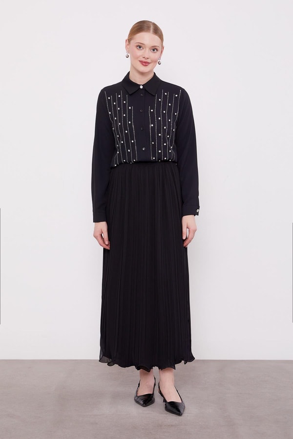 LevidorSiyah Kırışık Piliseli Etek