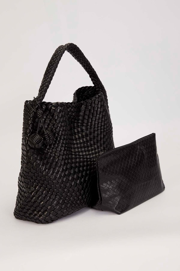 LevidorSiyah Kısa Askılı Örgü Model El Çantası