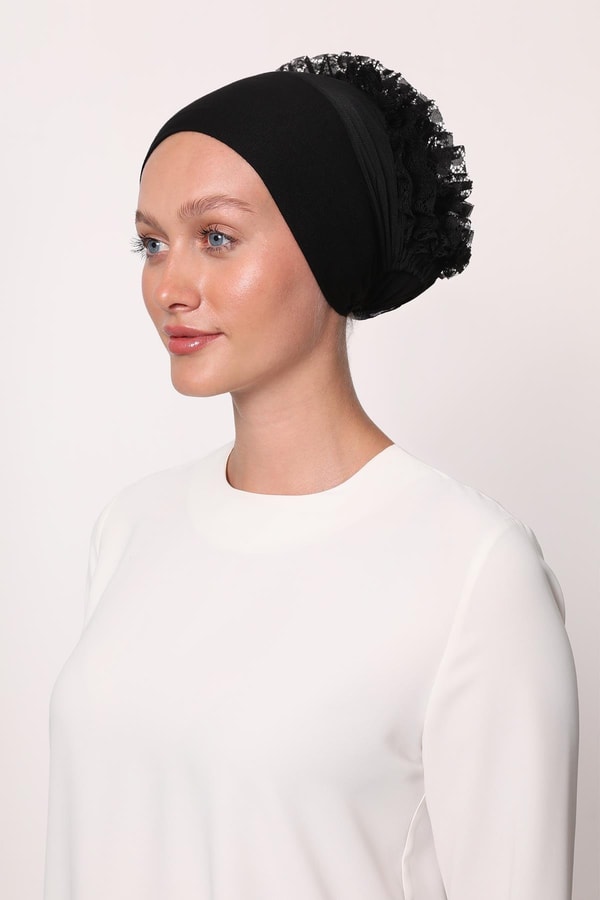 LevidorSiyah Klipsli Silikonlu Dikişsiz Fırfır Bone